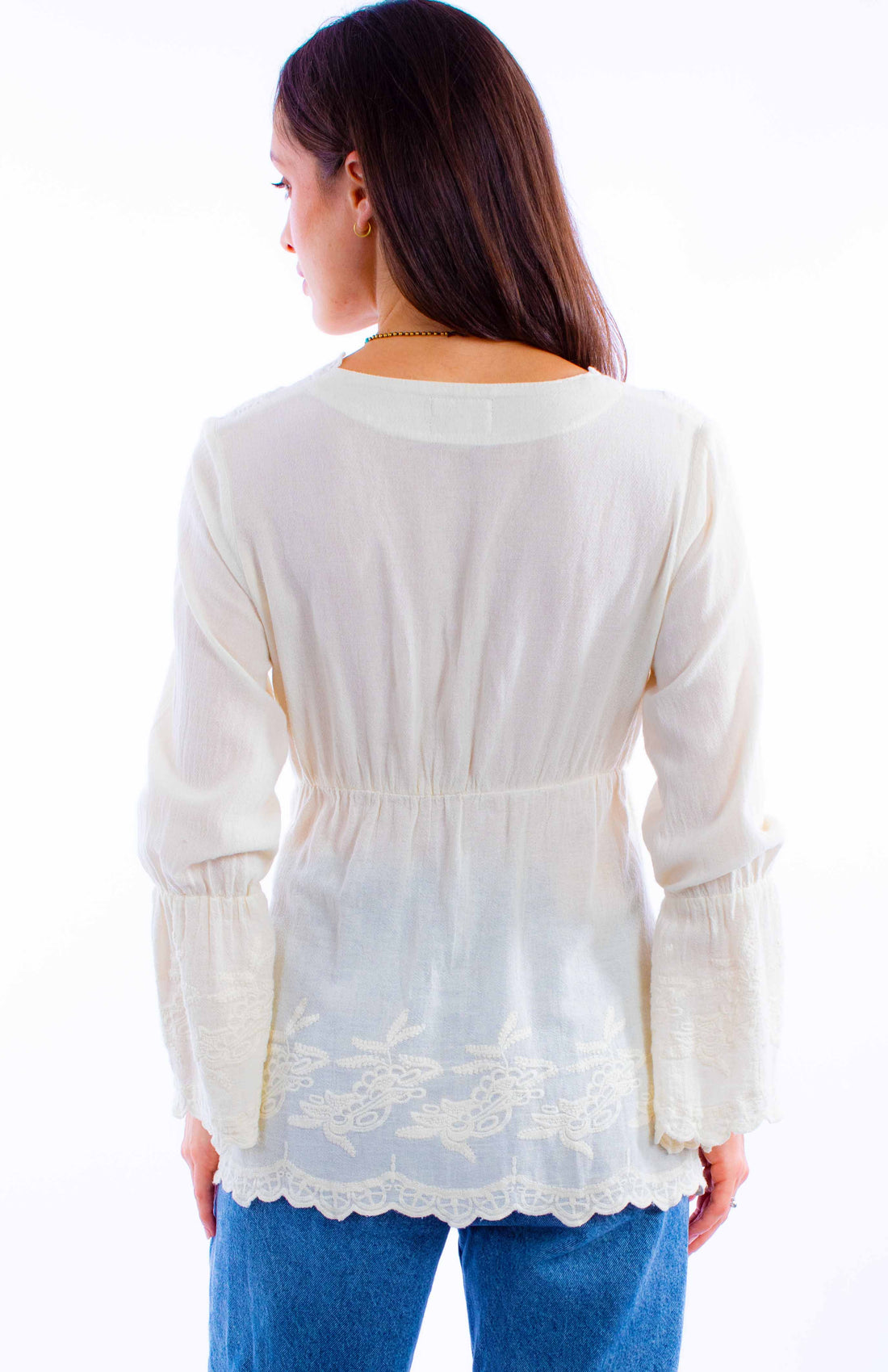 Bell Sleeve Embroidered V-Neck Top