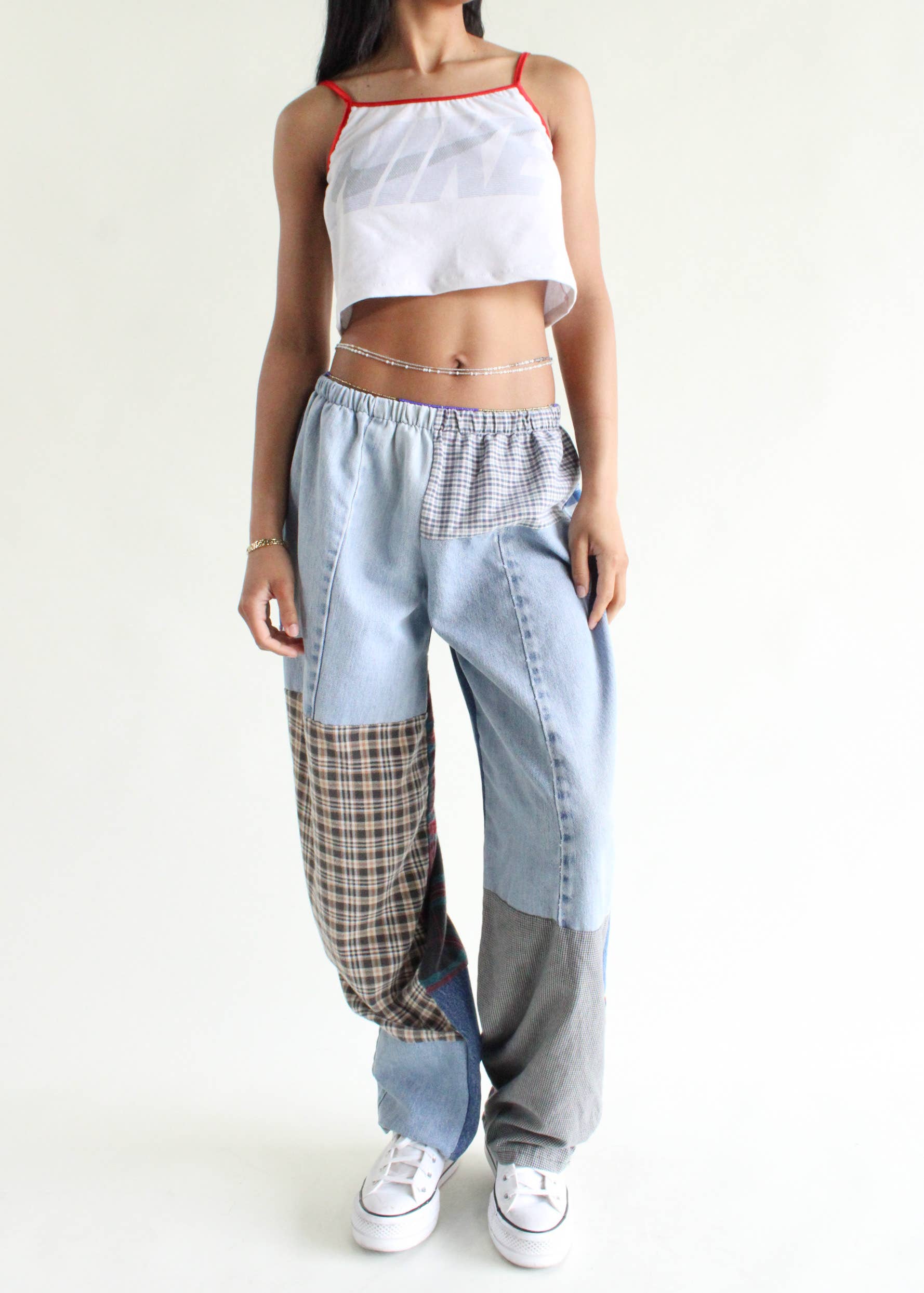 Flannel &amp; Denim Combo Pants