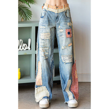 Patch Detail Denim Pants