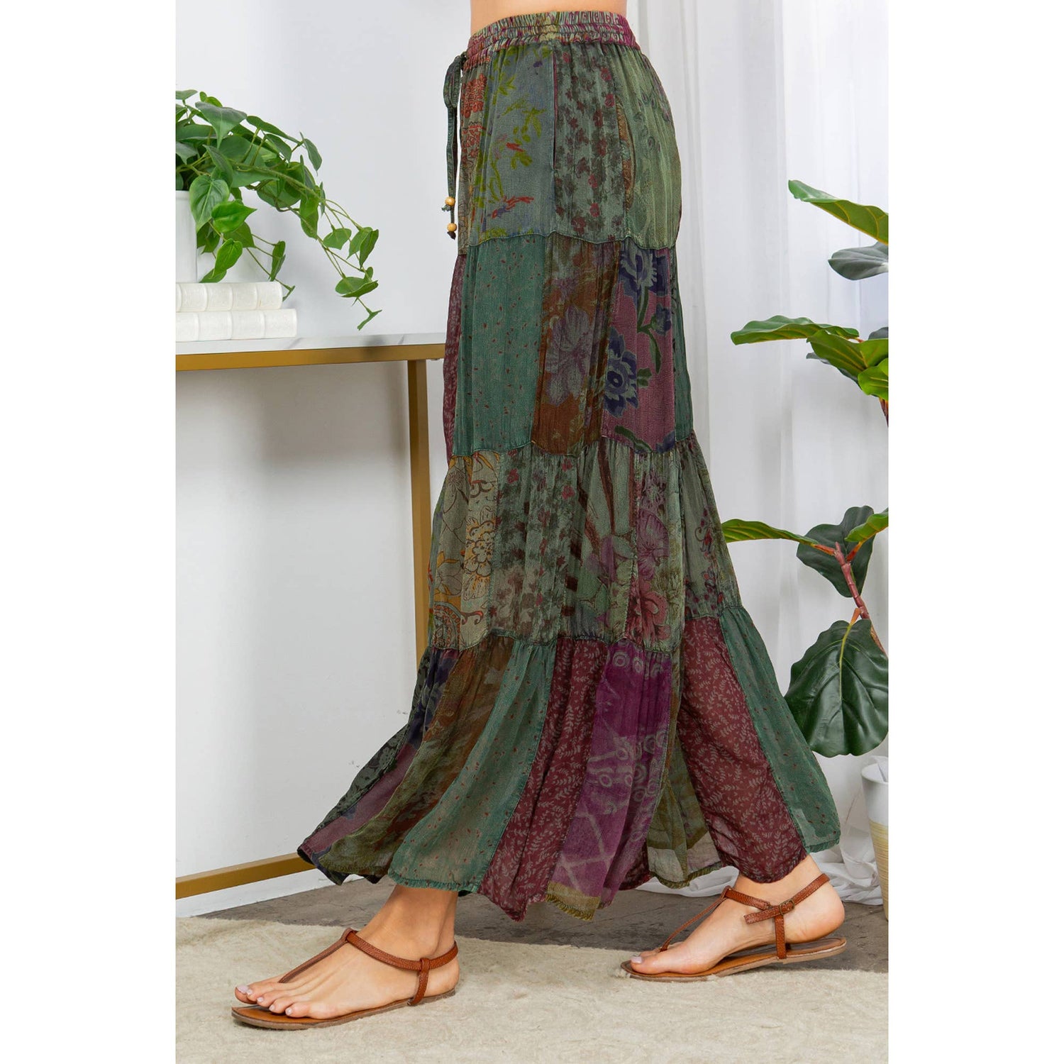 Long Flared Patchwork Pants Plus