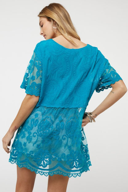 Sheer Crochet Lace Button Cover Up