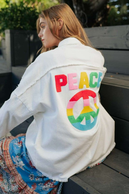 Colorful Peace Symbol Button Up Top