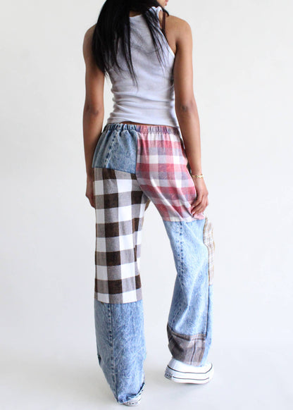 Flannel &amp; Denim Combo Pants