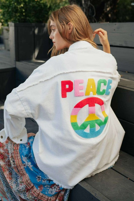 Colorful Peace Symbol Button Up Top