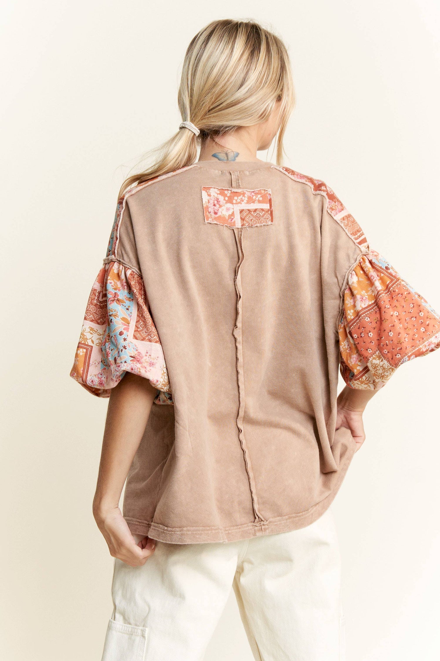 Peace Sign Blouse with Puff Sleeves