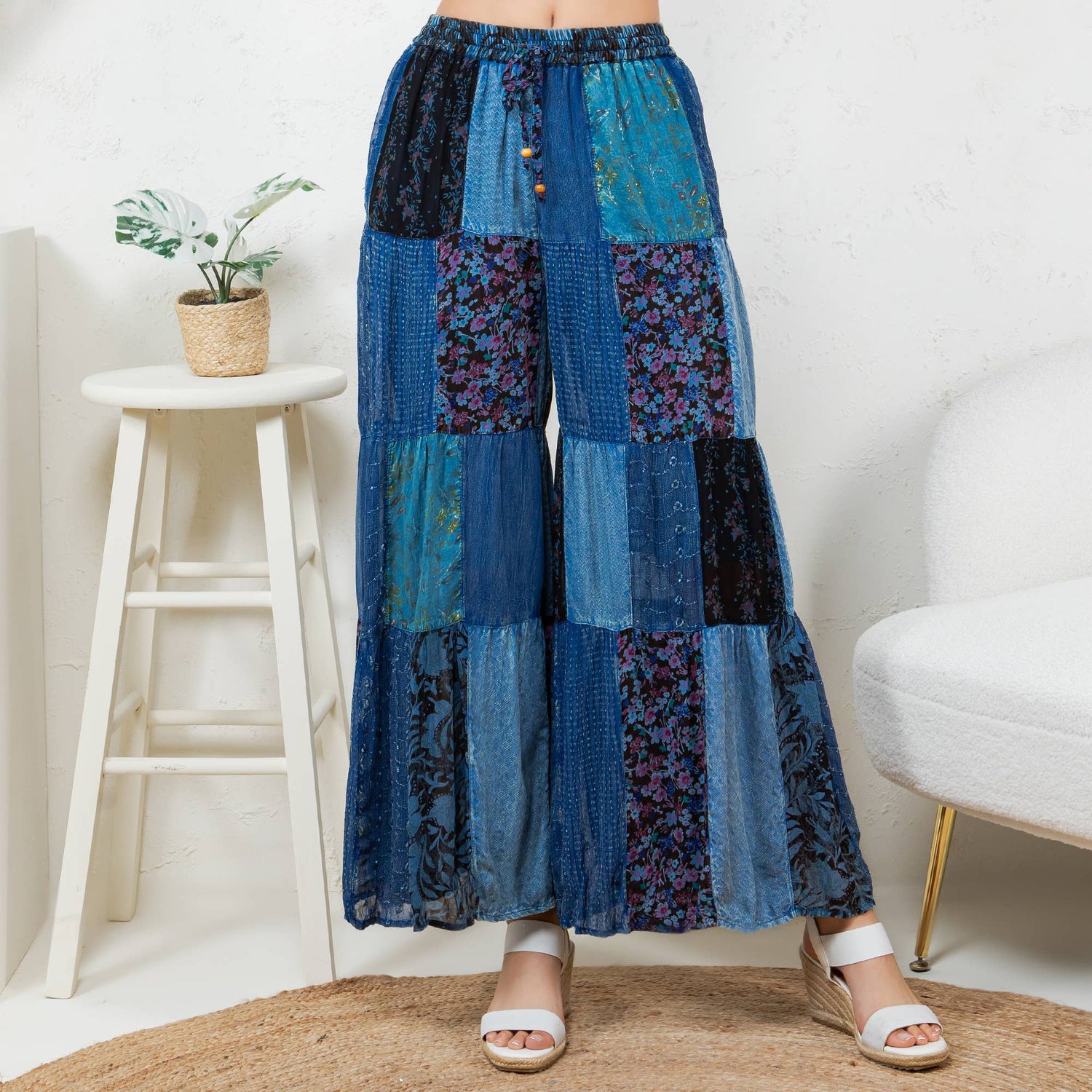 Long Flared Patchwork Pants