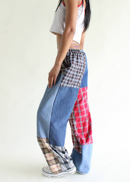 Flannel &amp; Denim Combo Pants