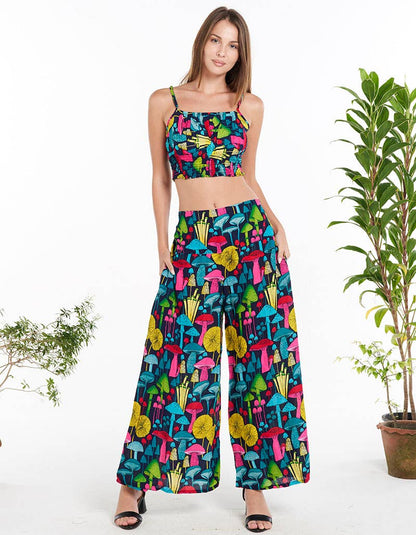 Mushroom Print Palazzo Pants