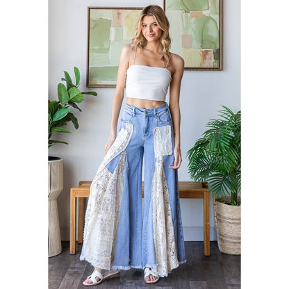 Lace Insert Denim Flares