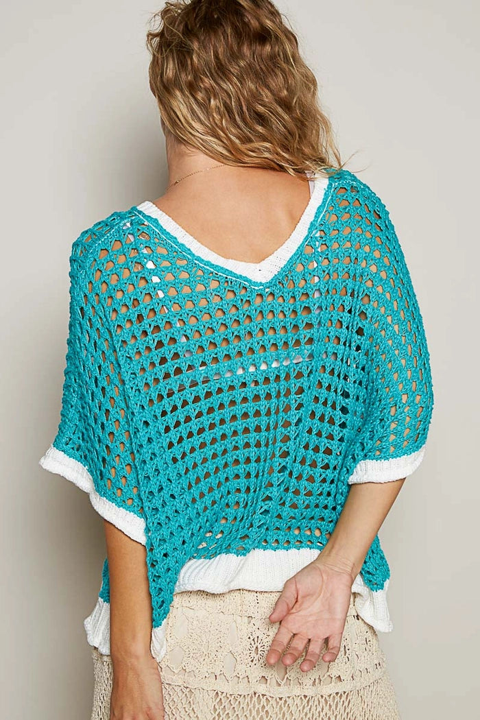 Short Sleeve Mesh Peace Sweater