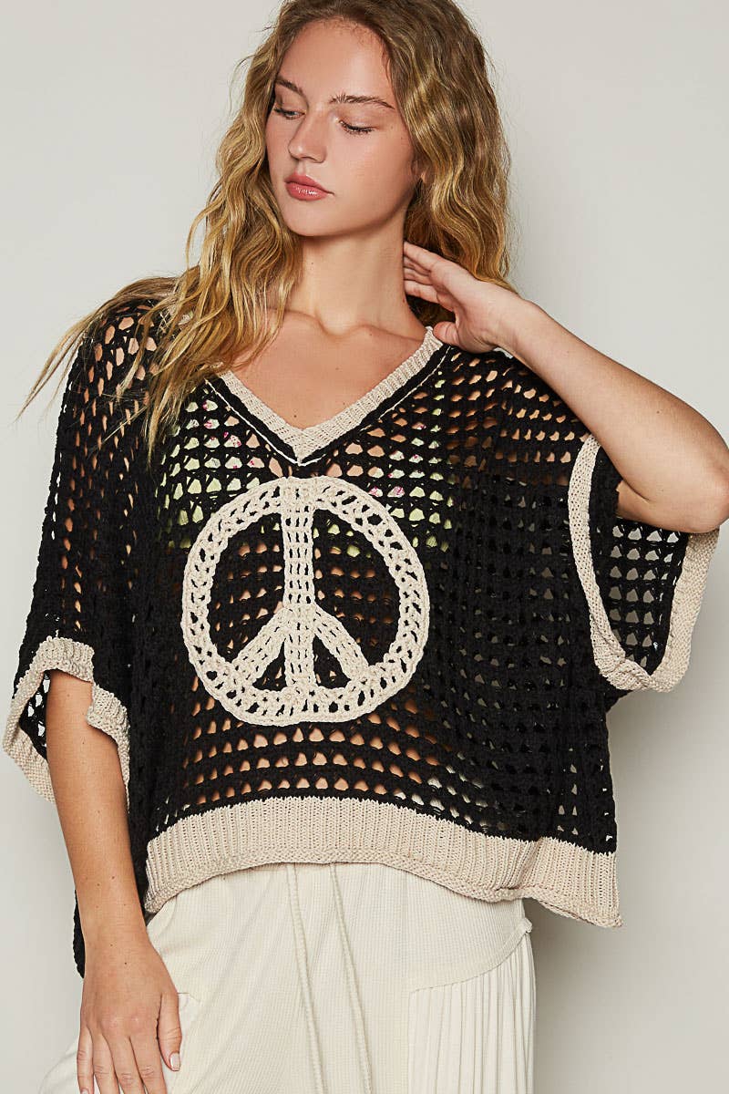 Short Sleeve Mesh Peace Sweater