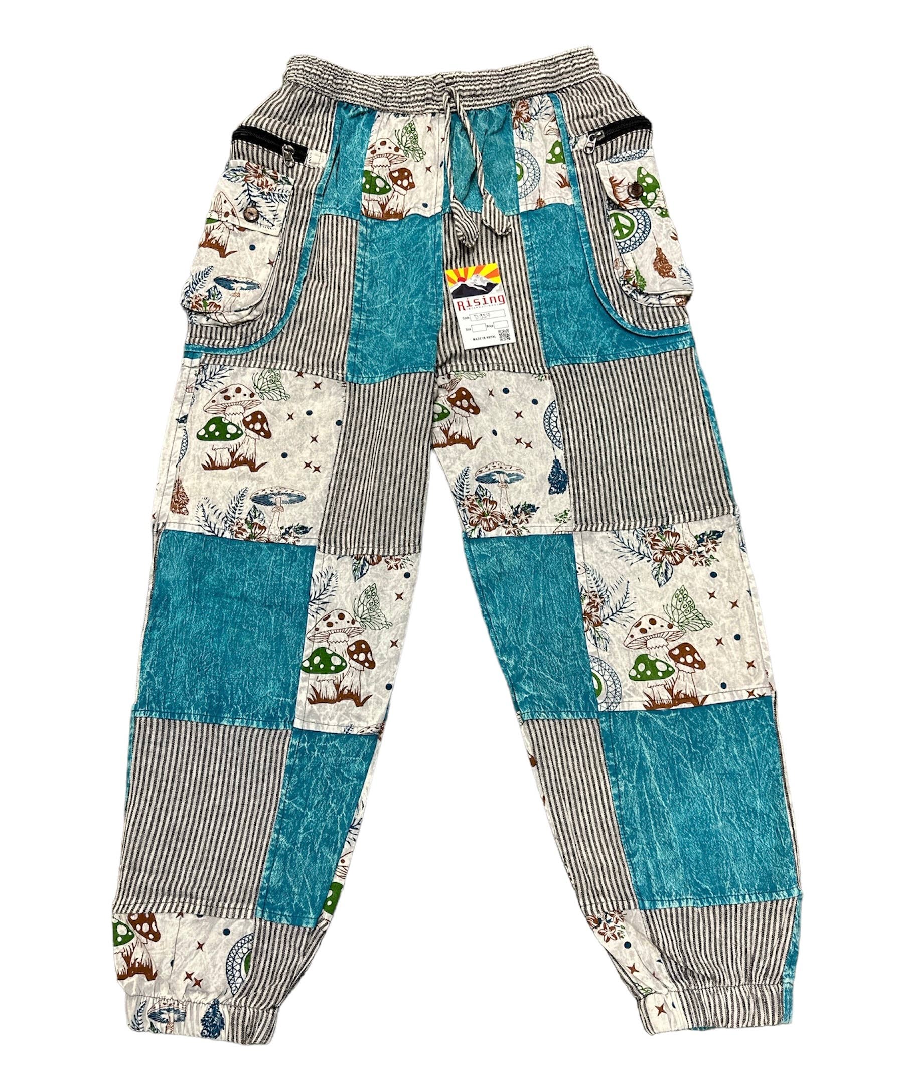 Cotton Patchwork Teal Mushroom Pant