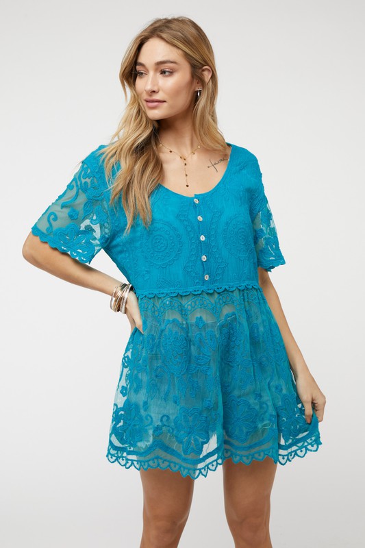 Sheer Crochet Lace Button Cover Up