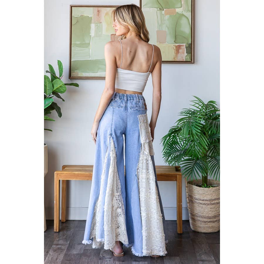 Lace Insert Denim Flares