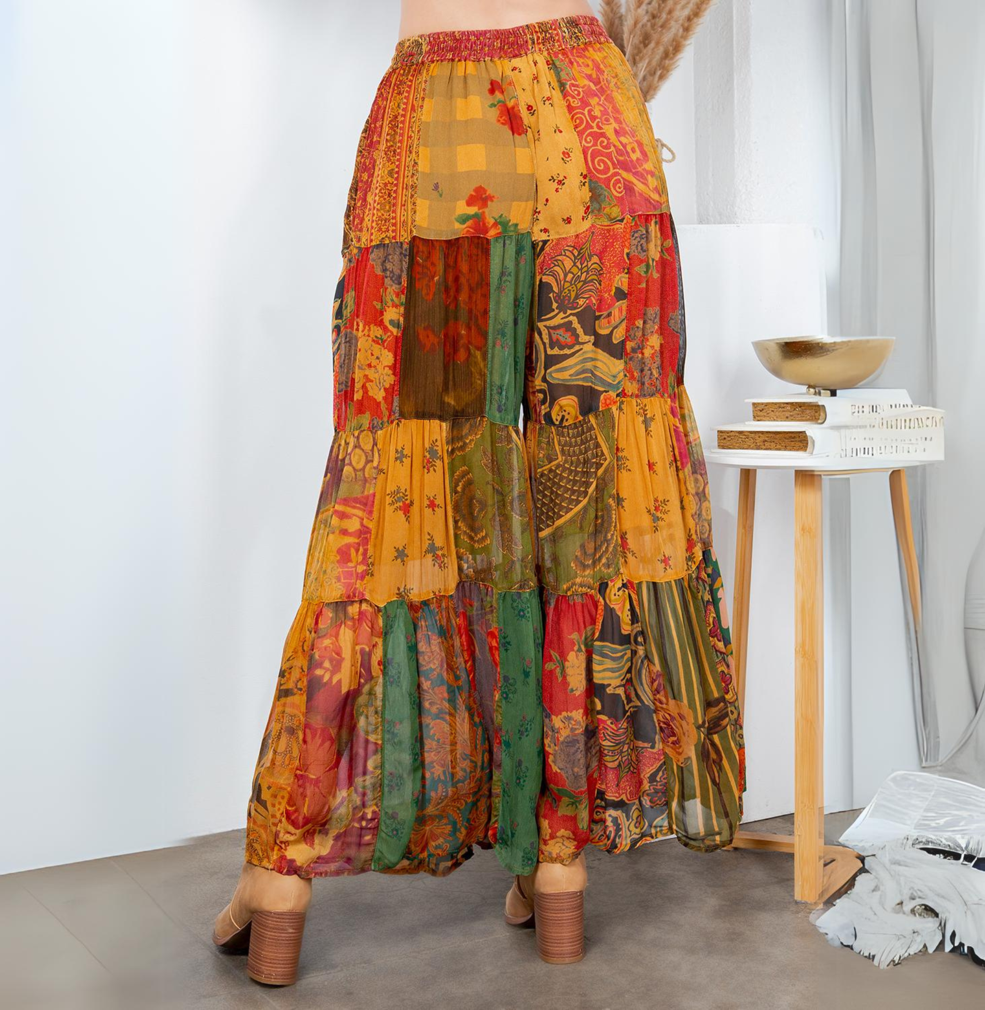 Long Flared Patchwork Pants Plus