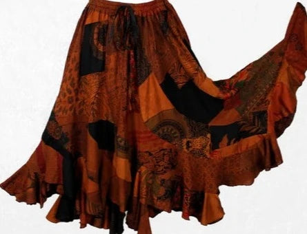 Long Brown Patchwork Skirt