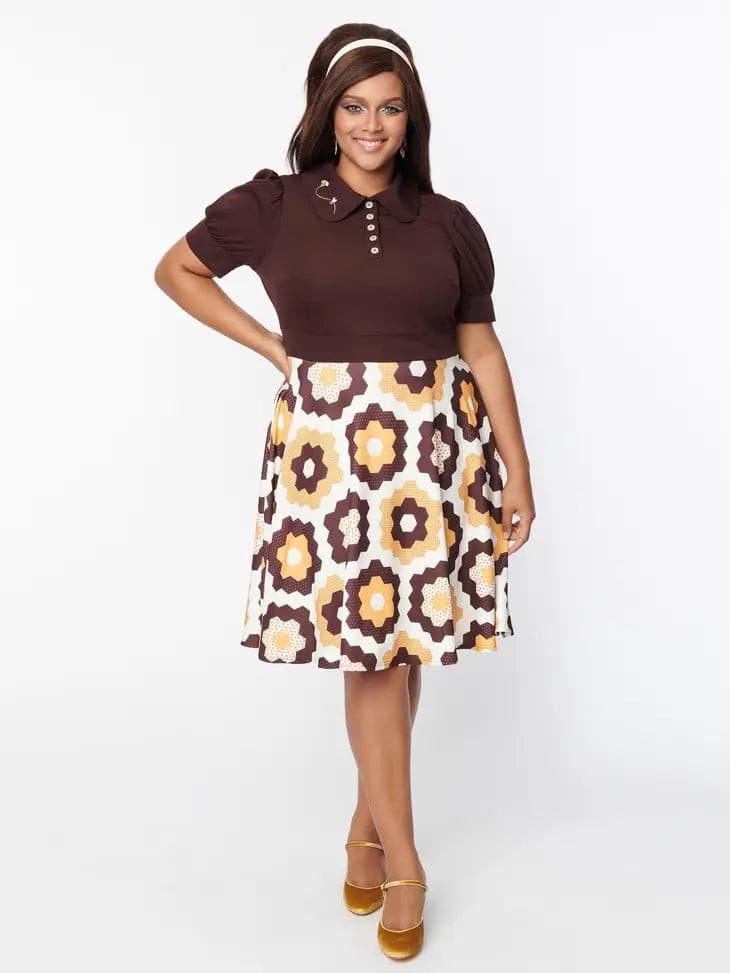 Honey Comb Pattern Flare Dress - Random Hippie