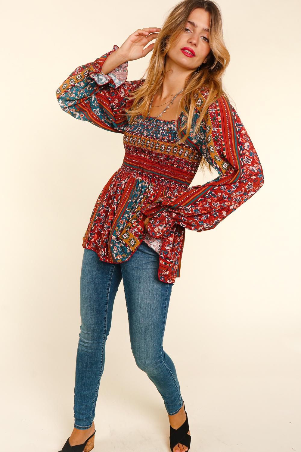 Square Neck Bell Sleeve Top - Random Hippie