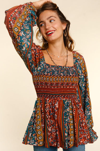 Square Neck Bell Sleeve Top - Random Hippie